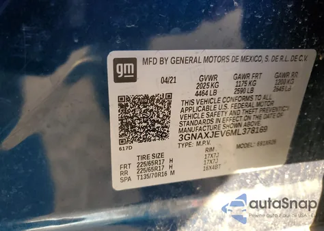 2021 Chevrolet Equinox Lt from USA, damaged, VIN 3GNAXJEV6ML378169